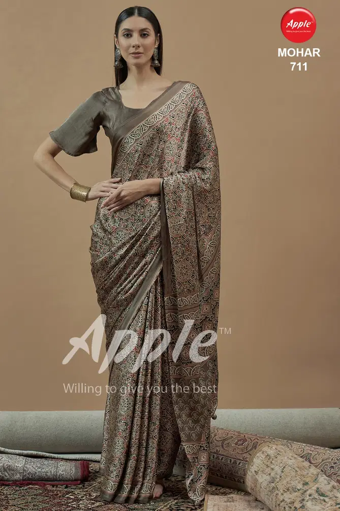 Mohar Vol 7 By Apple Japan Satin Ajhrakh Printed Sarees Wholesale In India